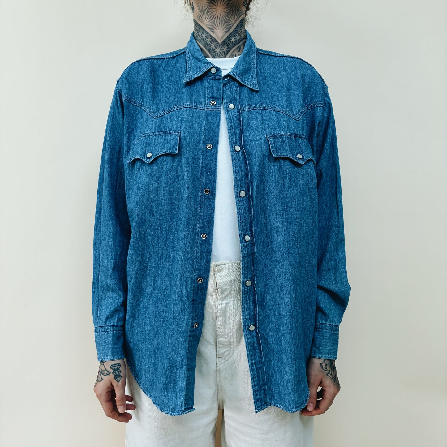 90s JAPAN - EDWIN DENIM WESTER SHIRT - M