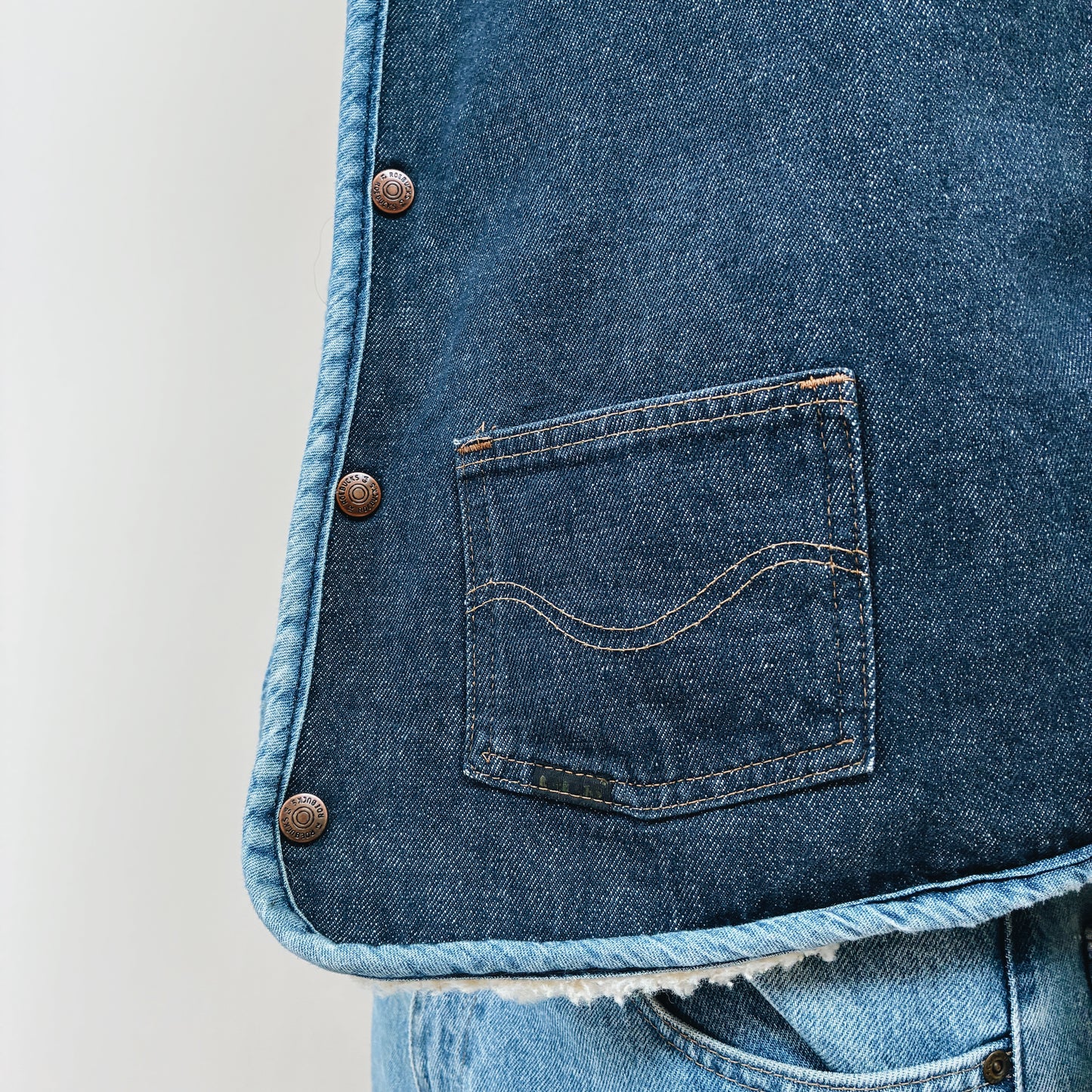 70s - USA ROEBUCKS LINED DENIM VEST - L