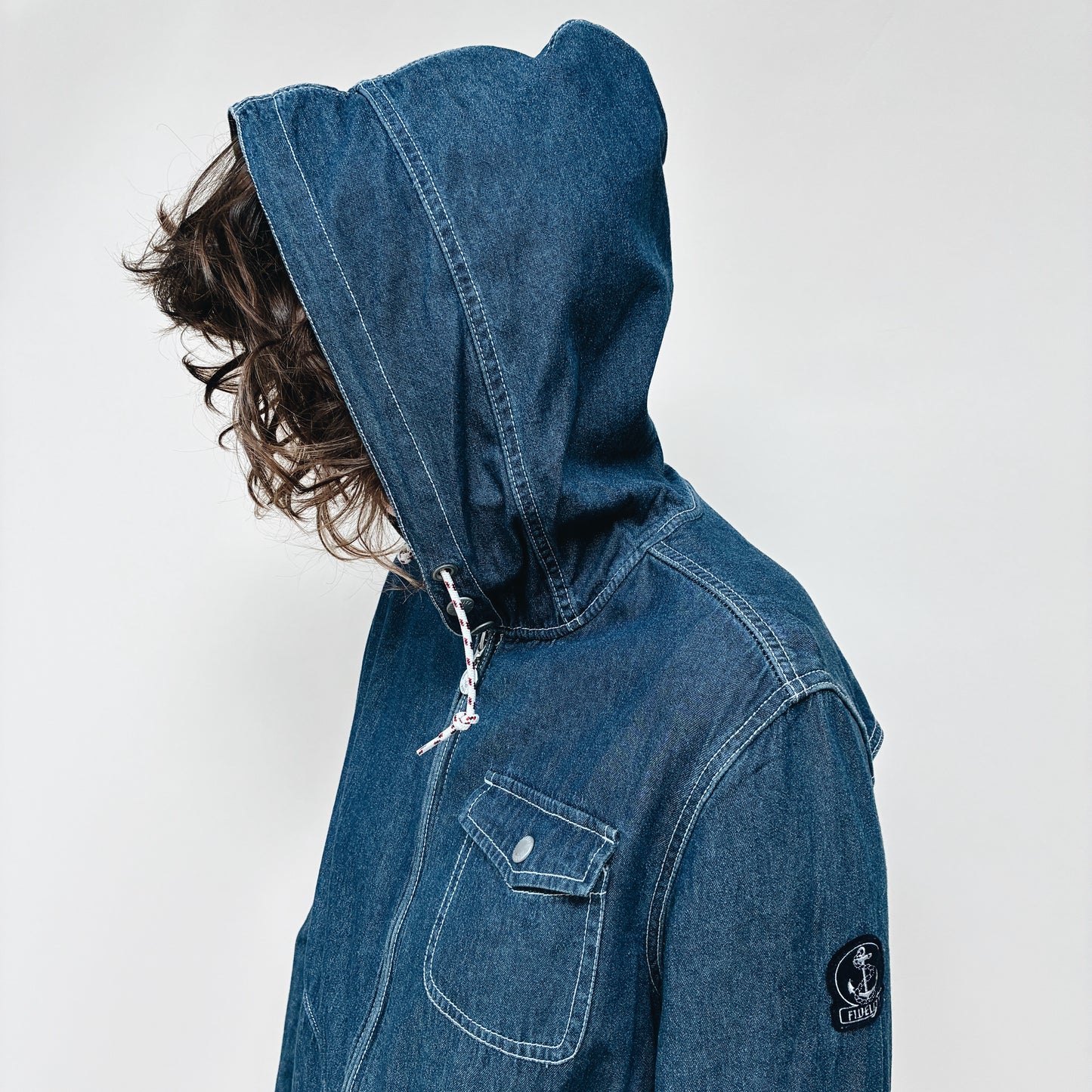 FIDELITY BY GERALD & STEWART HOODED LIGHT DENIM JACKET - M