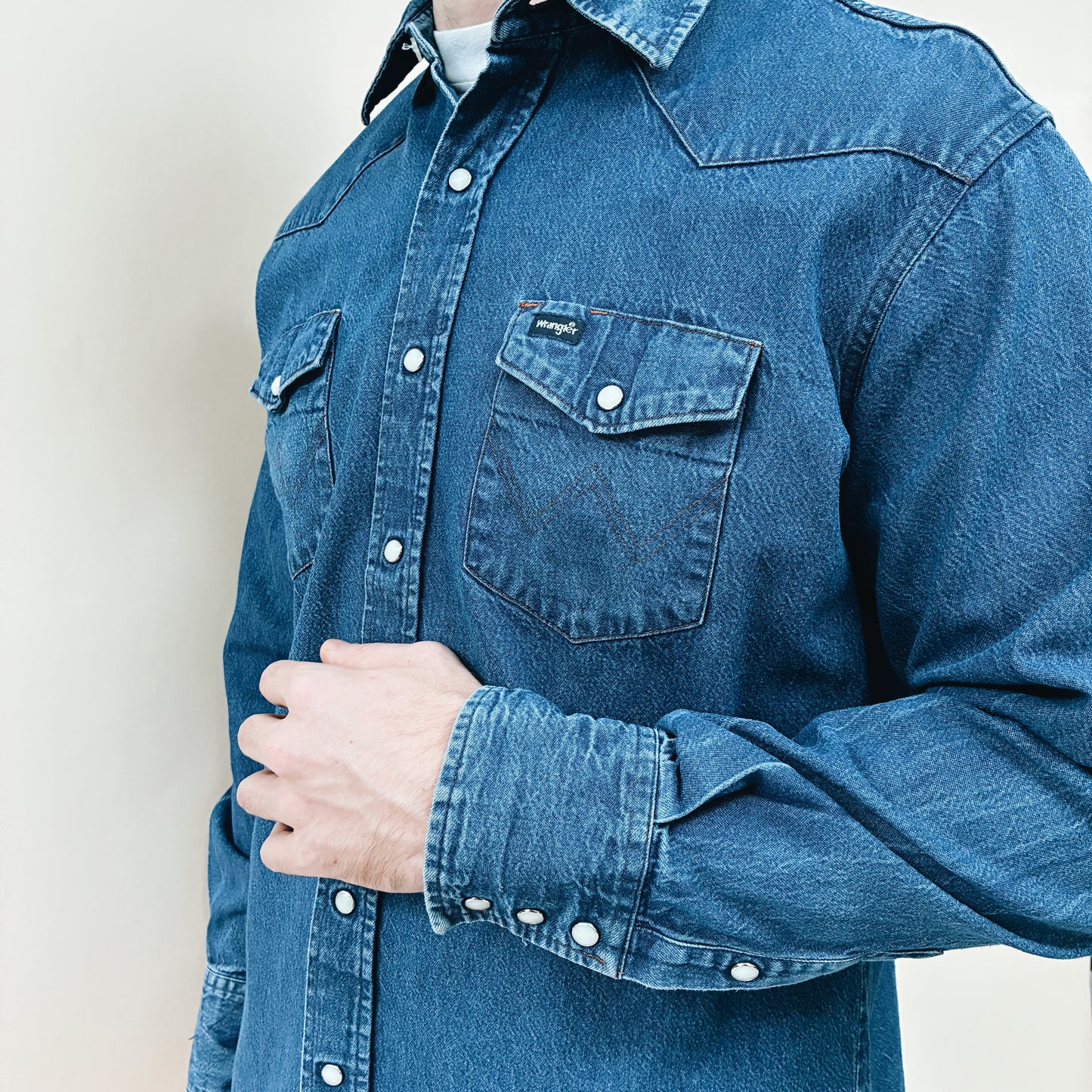 80s - WRANGLER WESTERN DENIM SHIRT - XL
