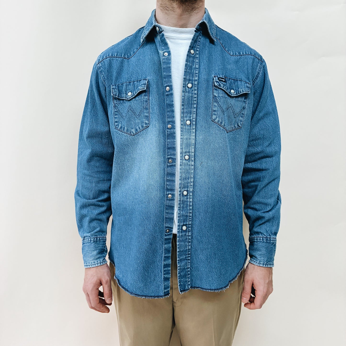 80s - WRANGLER WESTERN DENIM SHIRT - XL