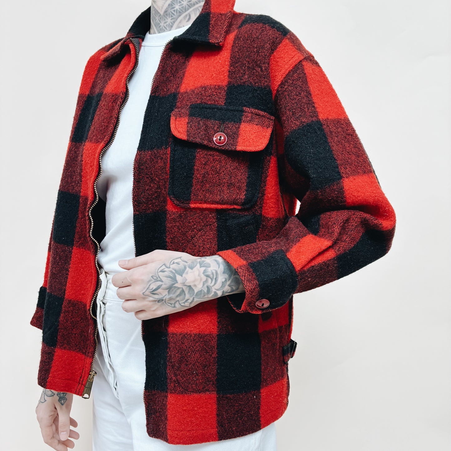 50s USA - WOOL BUFFALO PLAID JACKET - M