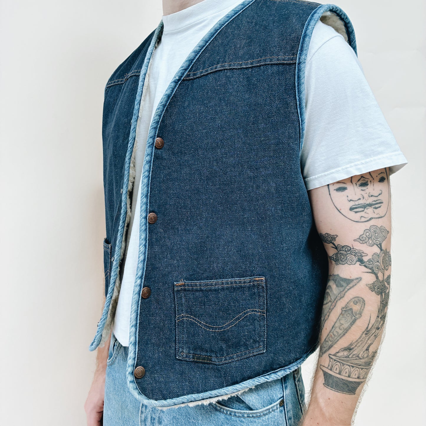 70s - USA ROEBUCKS LINED DENIM VEST - L