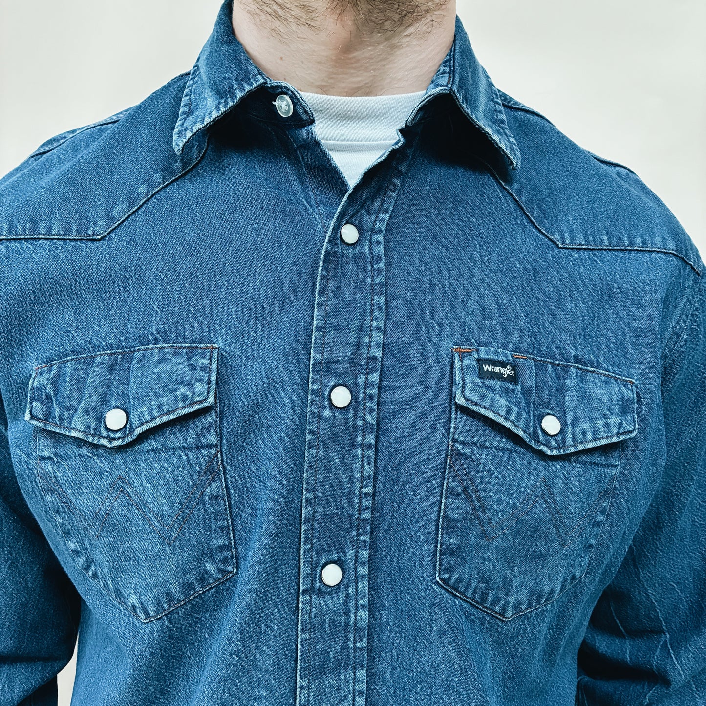 80s - WRANGLER WESTERN DENIM SHIRT - XL