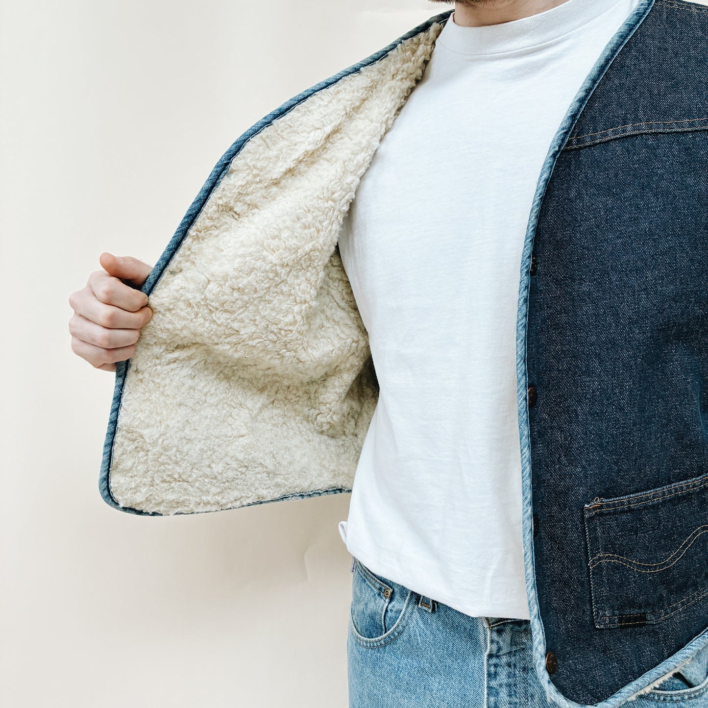 70s - USA ROEBUCKS LINED DENIM VEST - L