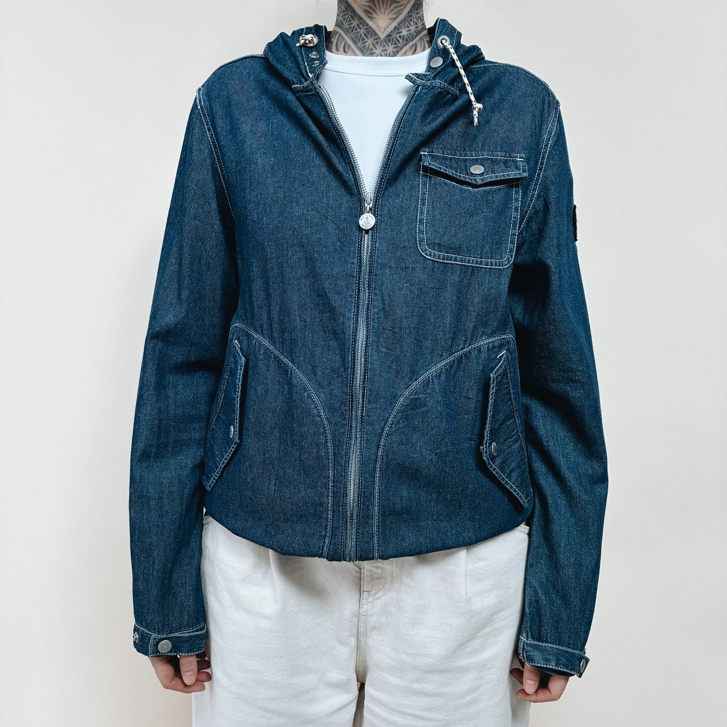 FIDELITY BY GERALD & STEWART HOODED LIGHT DENIM JACKET - M