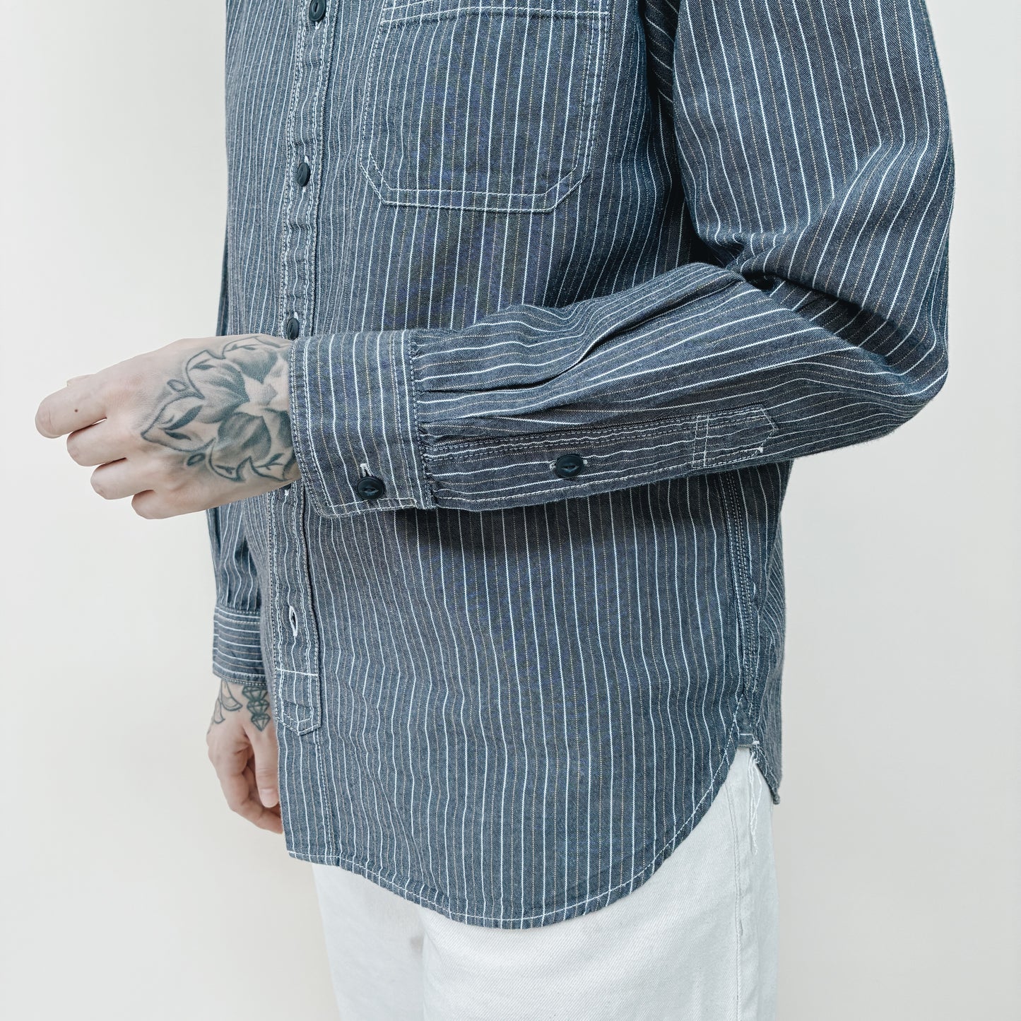 00s - EDDIE BAUER STRIPED WORK SHIRT - M