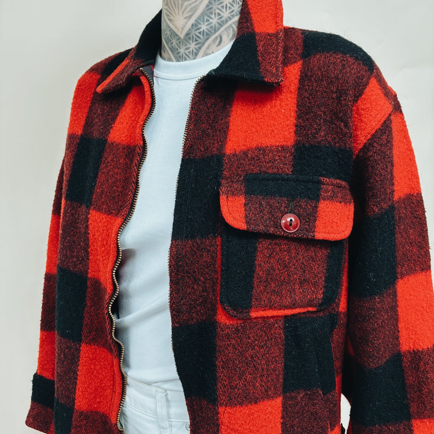 50s USA - WOOL BUFFALO PLAID JACKET - M