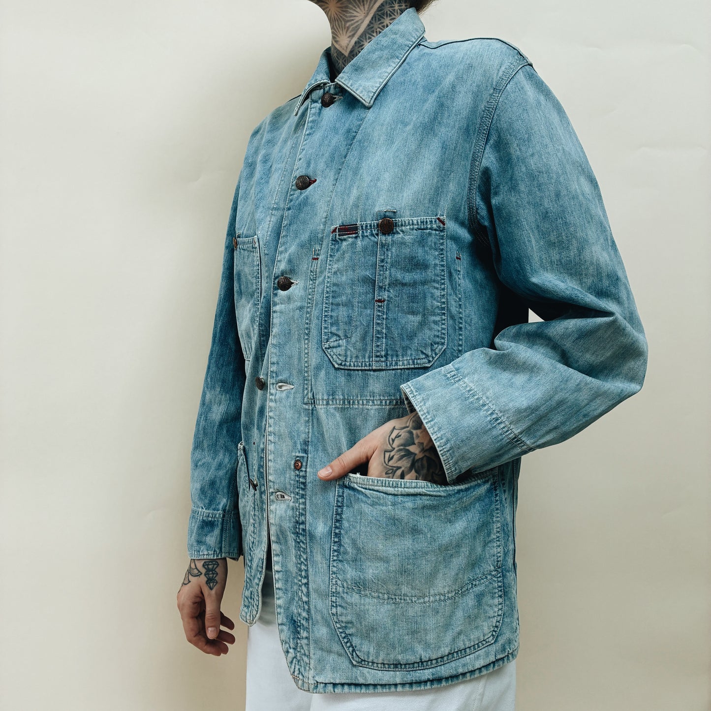 90s JAPAN - BLUE BLUE DENIM CHORE JACKET - M/L