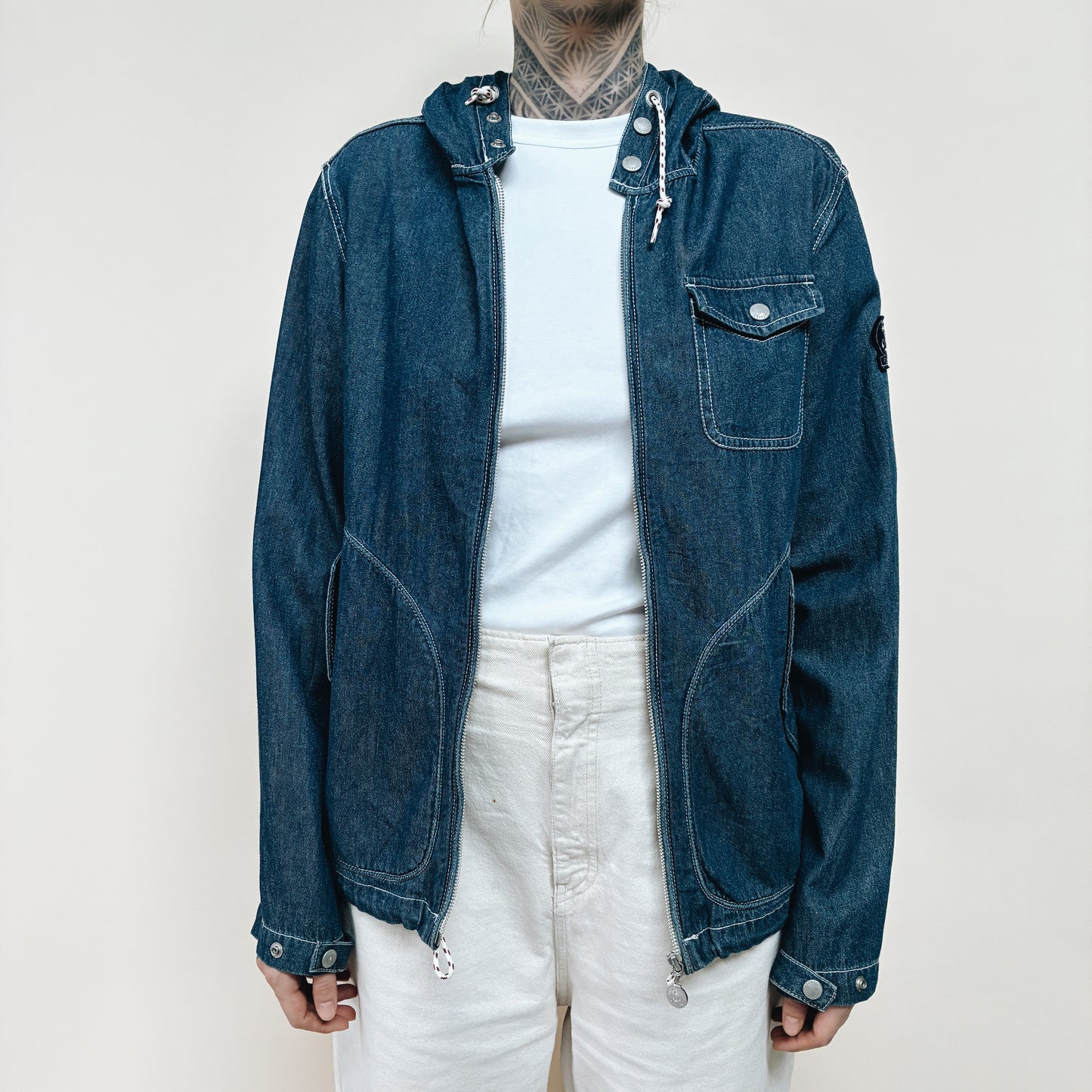 FIDELITY BY GERALD & STEWART HOODED LIGHT DENIM JACKET - M