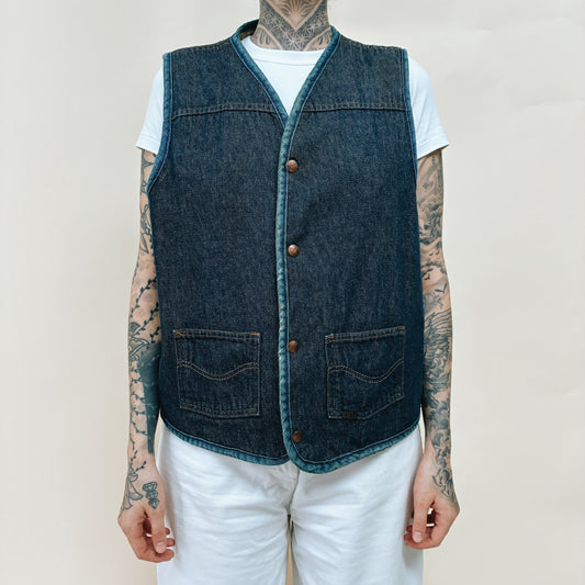 70s - USA ROEBUCKS DENIM LINED VEST - L