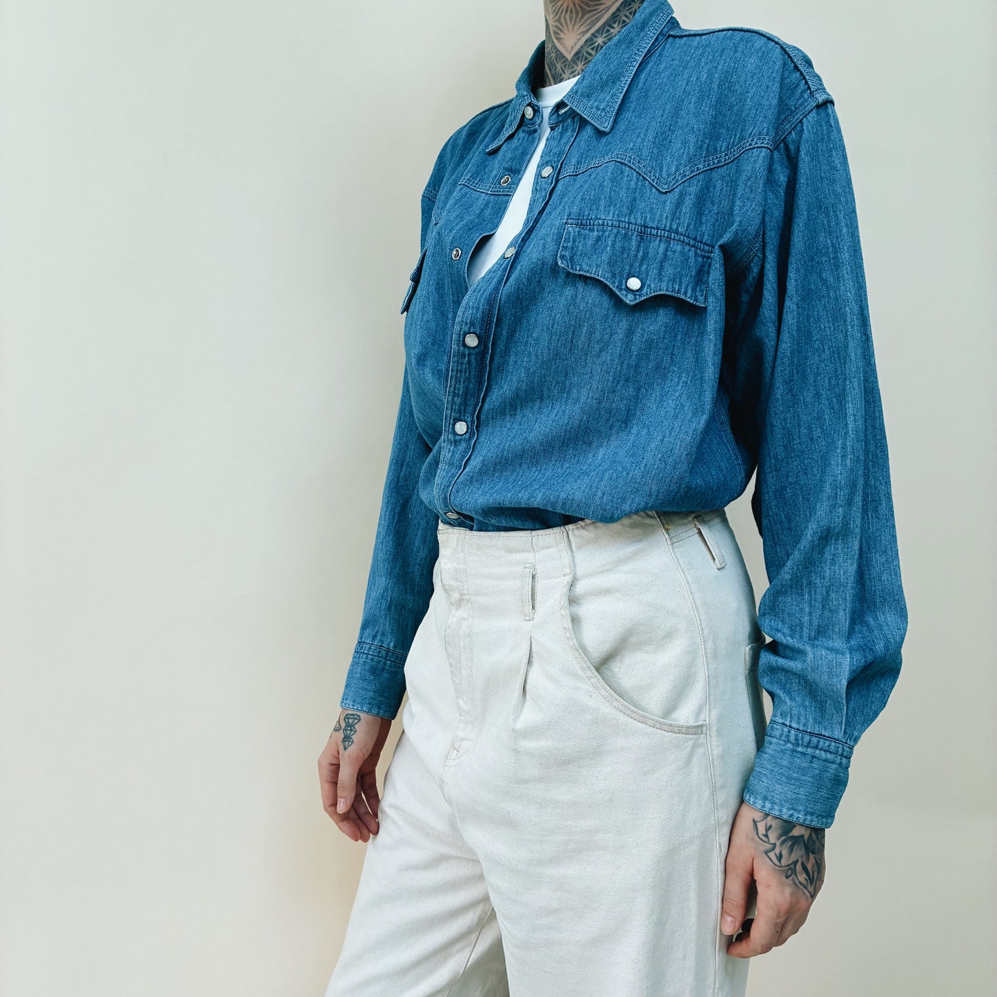 90s JAPAN - EDWIN DENIM WESTER SHIRT - M
