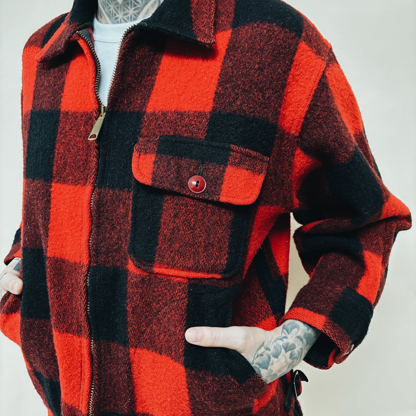 50s USA - WOOL BUFFALO PLAID JACKET - M