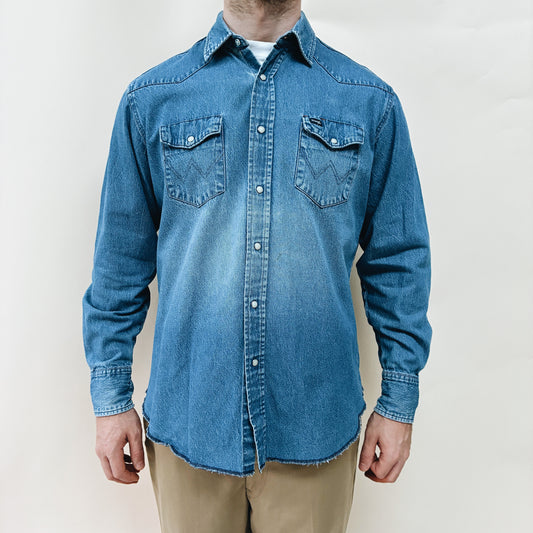 80s - WRANGLER WESTERN DENIM SHIRT - XL