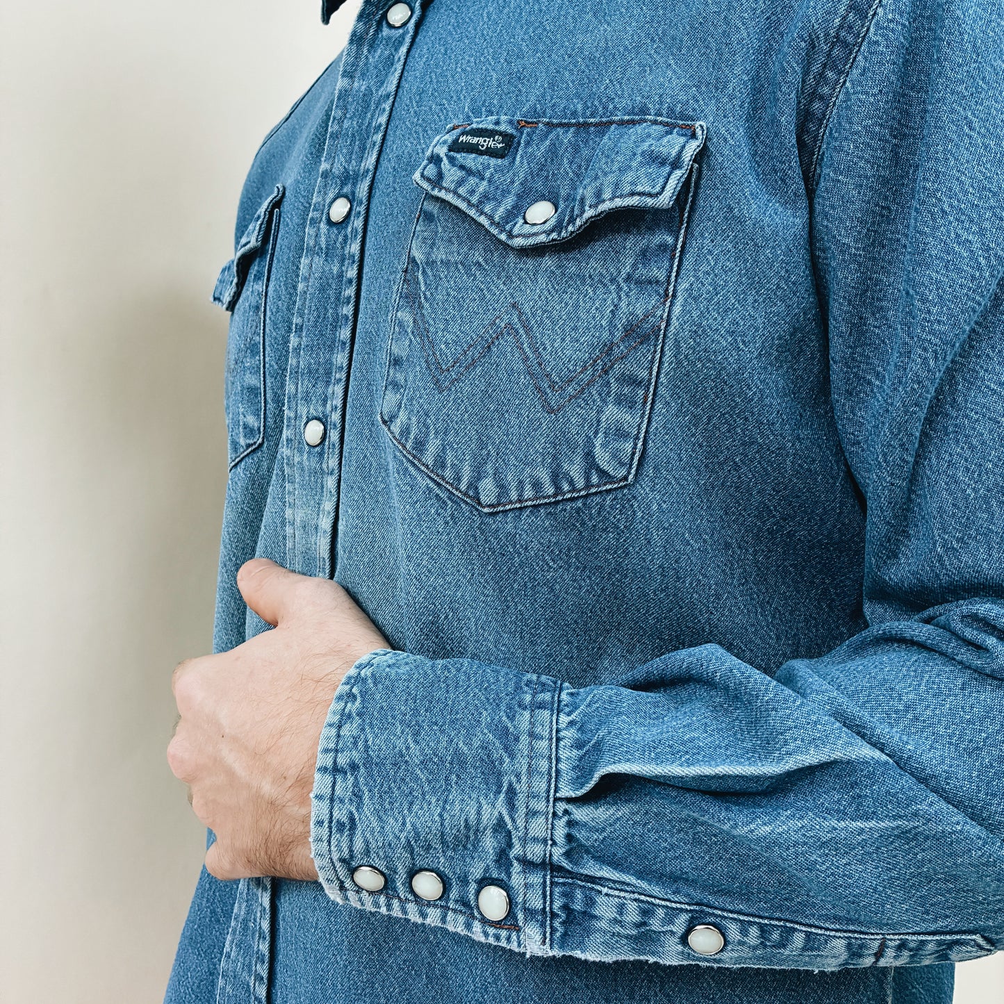 80s - WRANGLER WESTERN DENIM SHIRT - XL