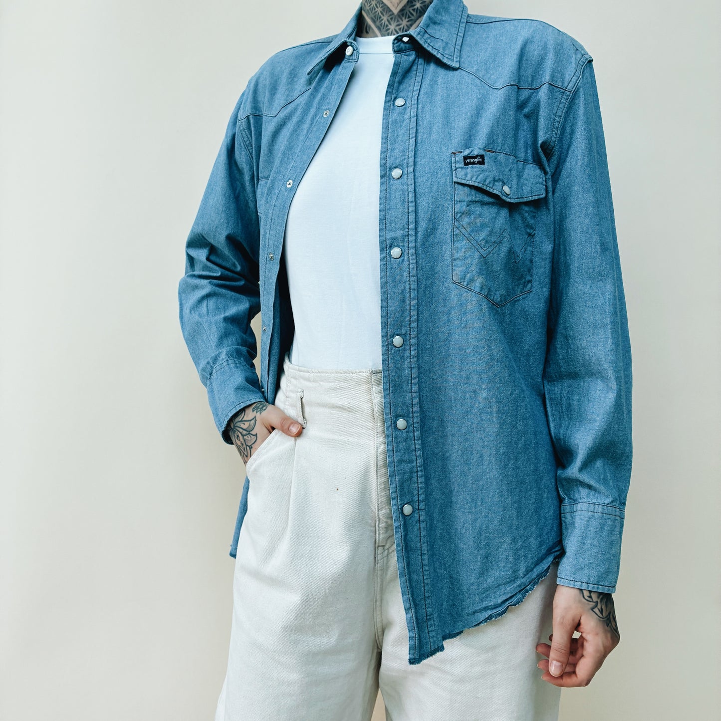 00s - WRANGLER WESTERN DENIM SHIRT - M