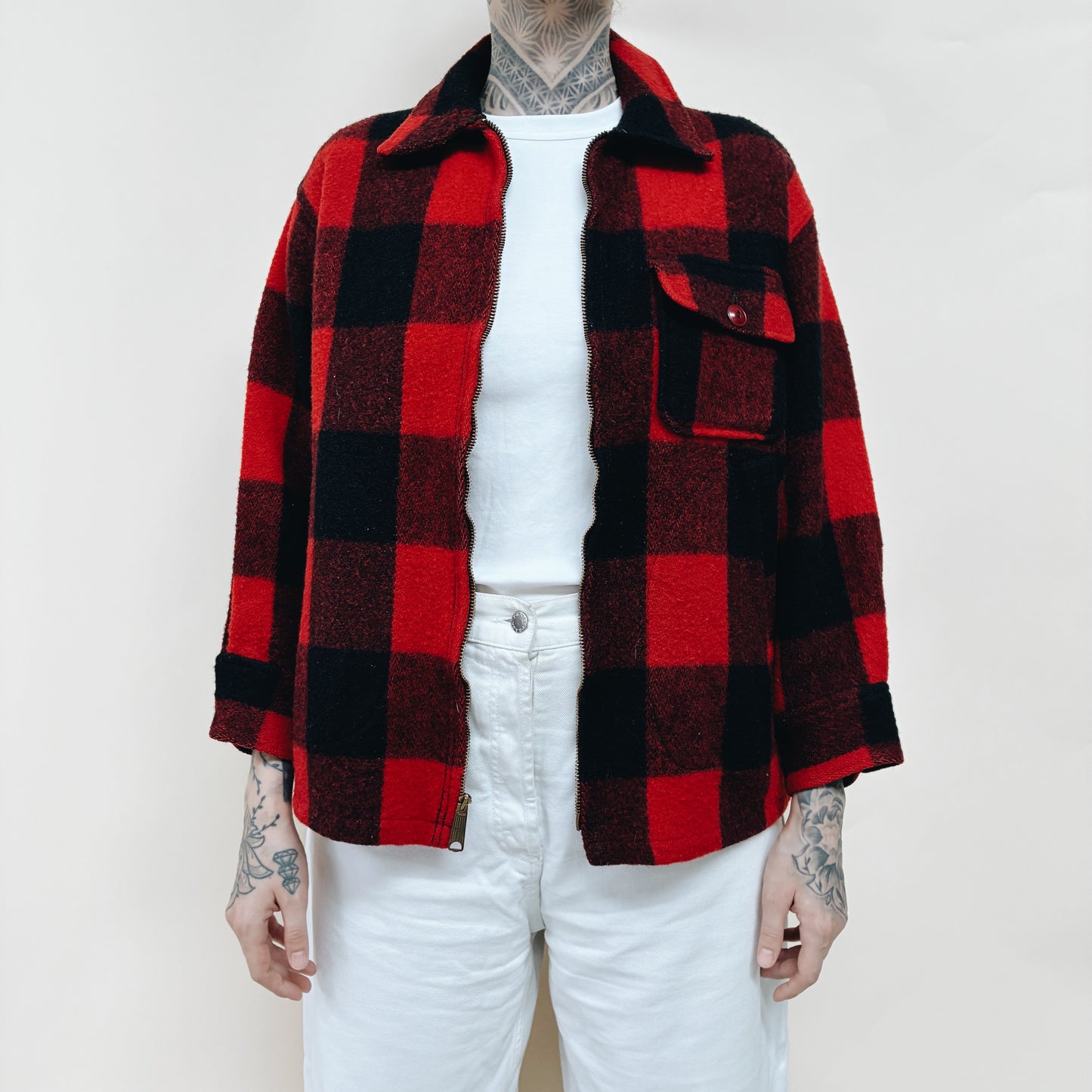 50s USA - WOOL BUFFALO PLAID JACKET - M