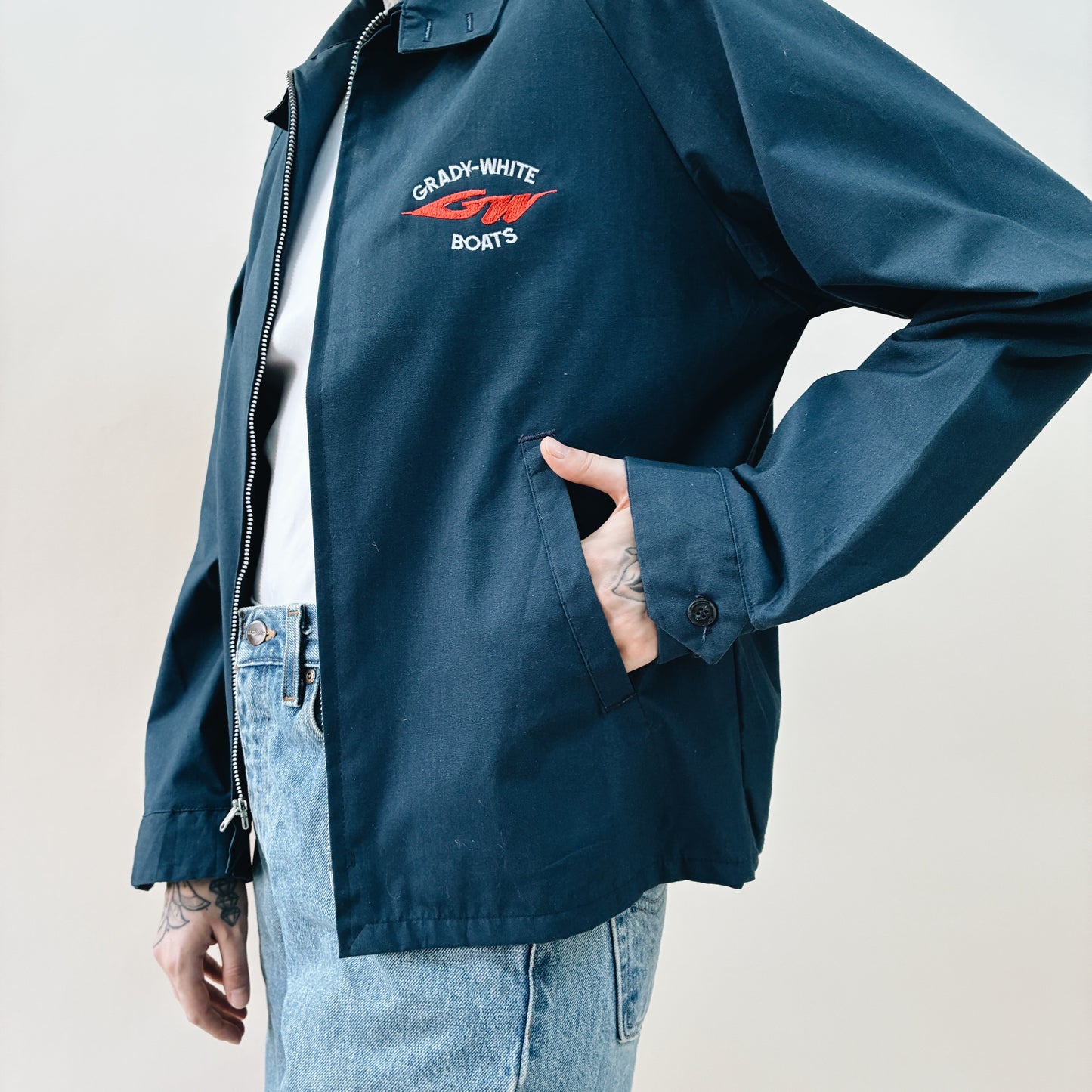 80s USA - SPORTSMASTER x GRADY-WHITE BOATS SWING JACKET - M