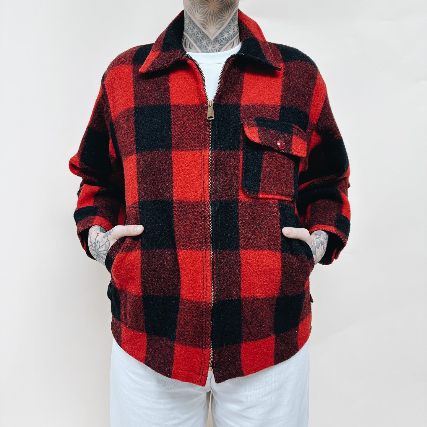 50s USA - WOOL BUFFALO PLAID JACKET - M