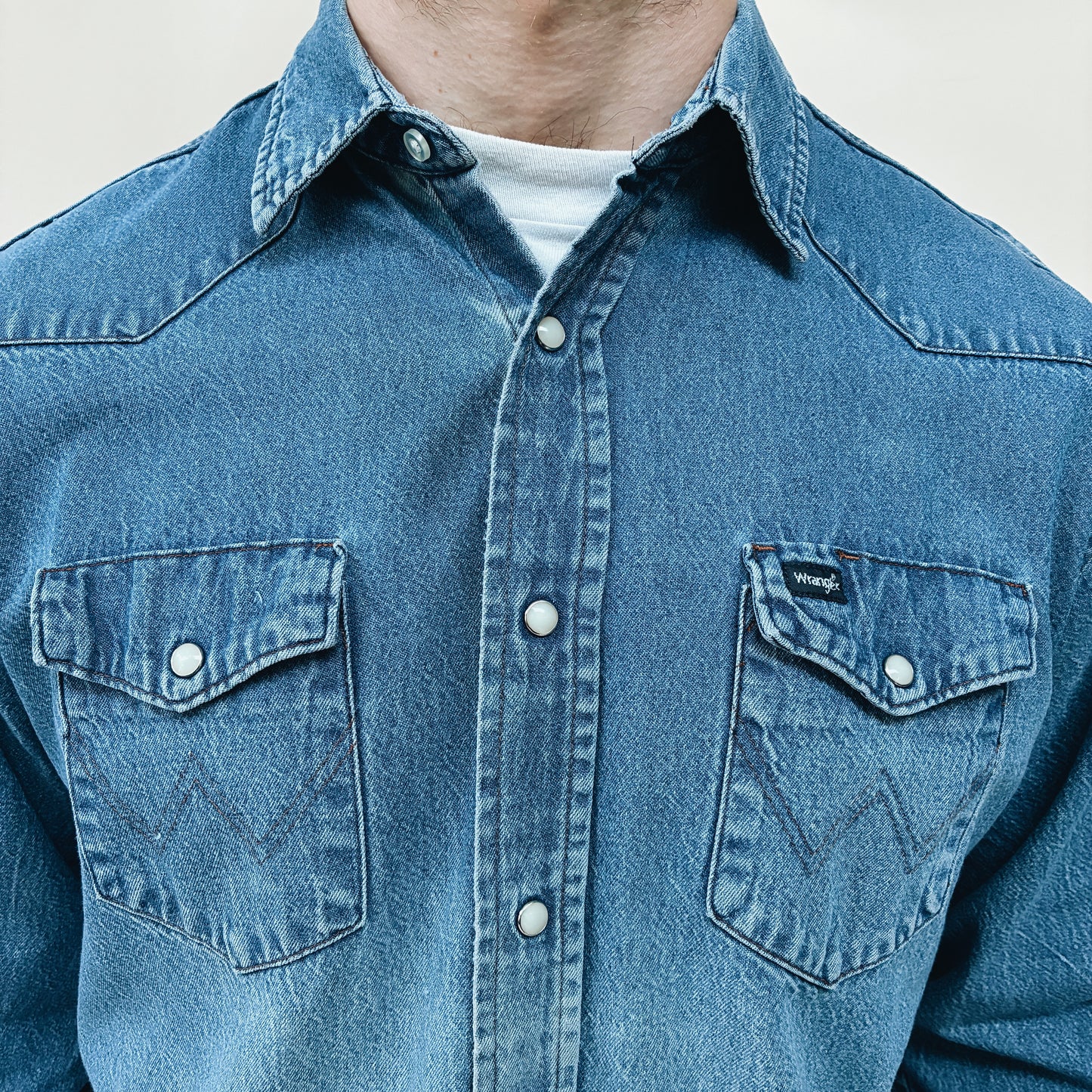 80s - WRANGLER WESTERN DENIM SHIRT - XL