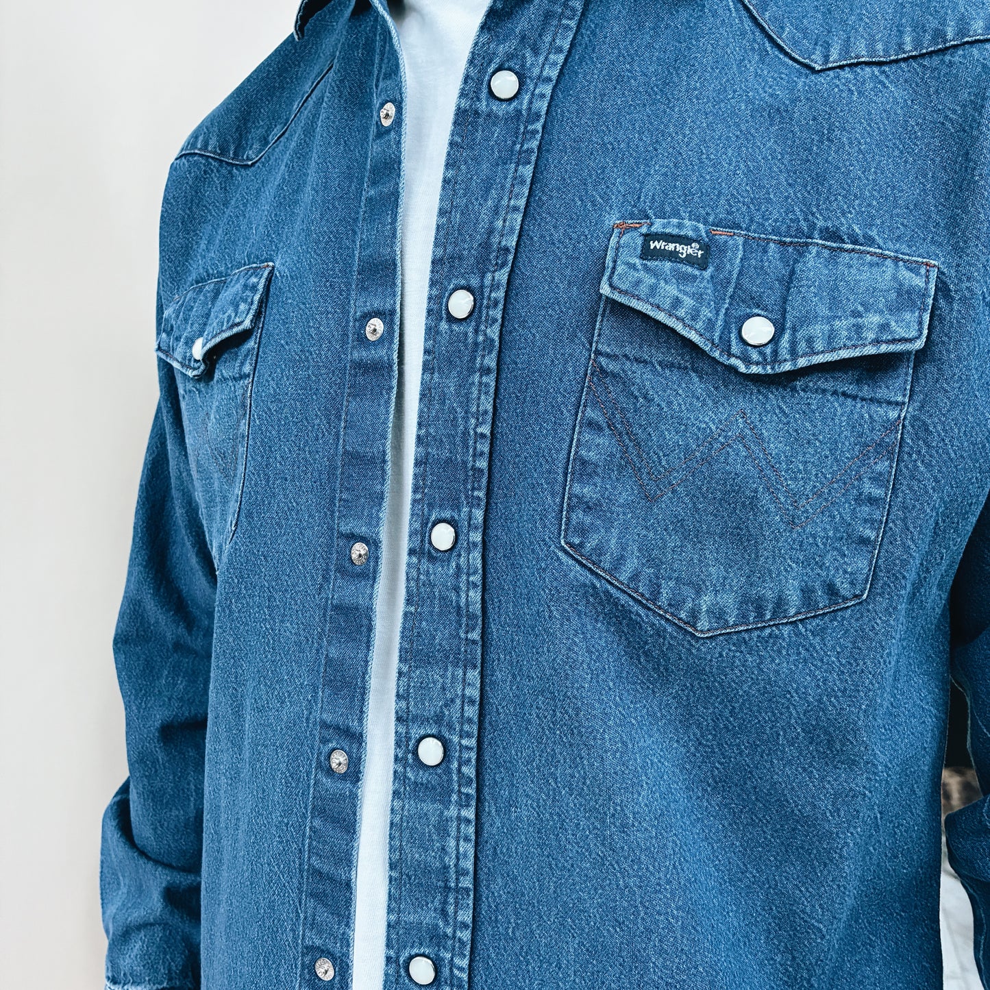 80s - WRANGLER WESTERN DENIM SHIRT - XL