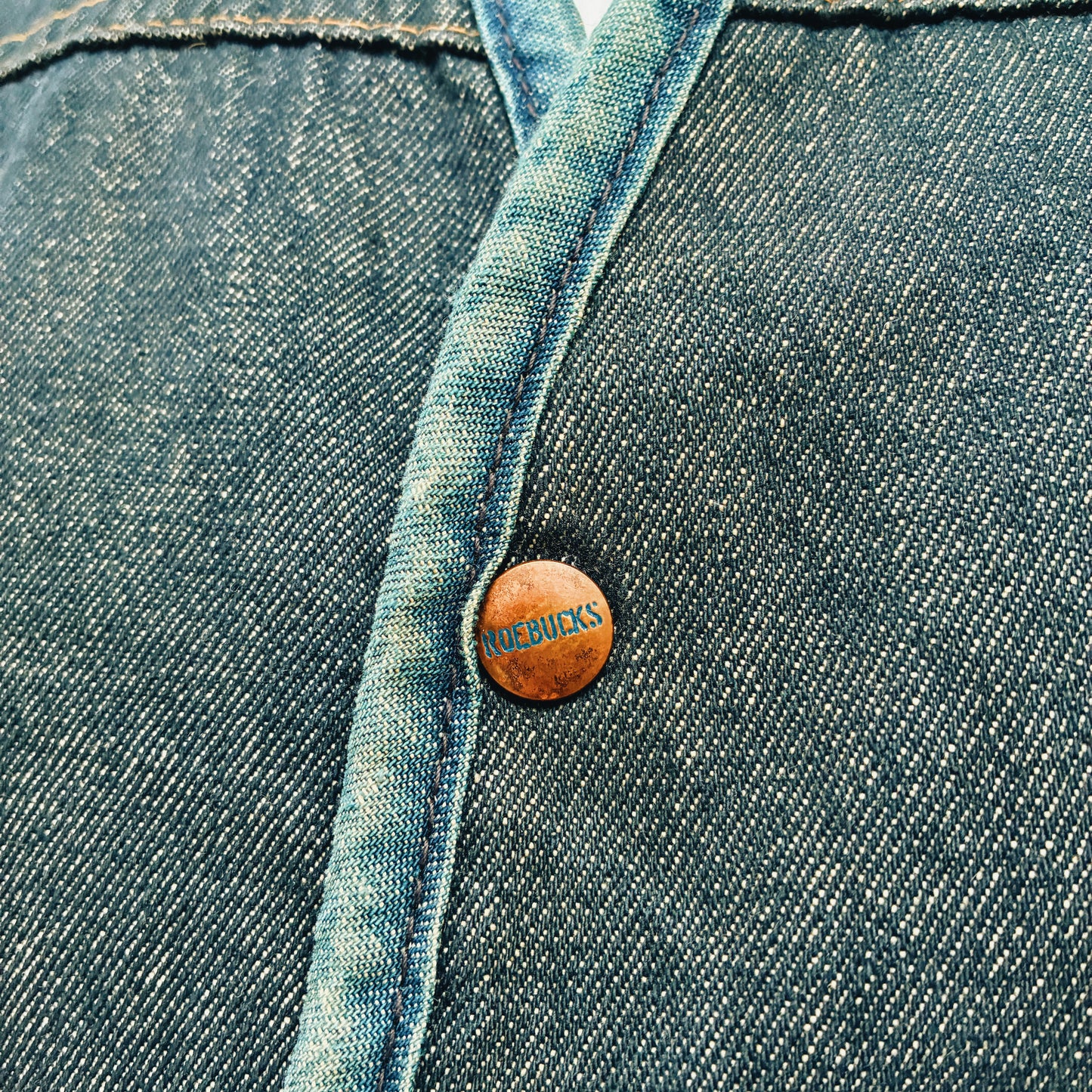 70s - USA ROEBUCKS DENIM LINED VEST - L