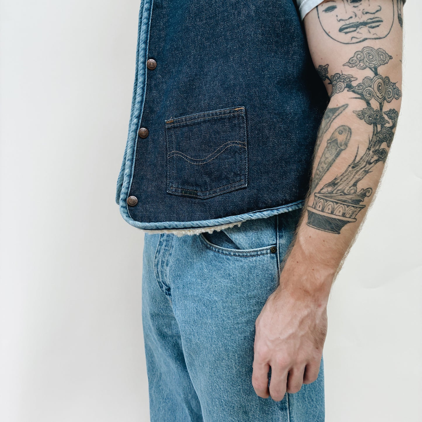 70s - USA ROEBUCKS LINED DENIM VEST - L