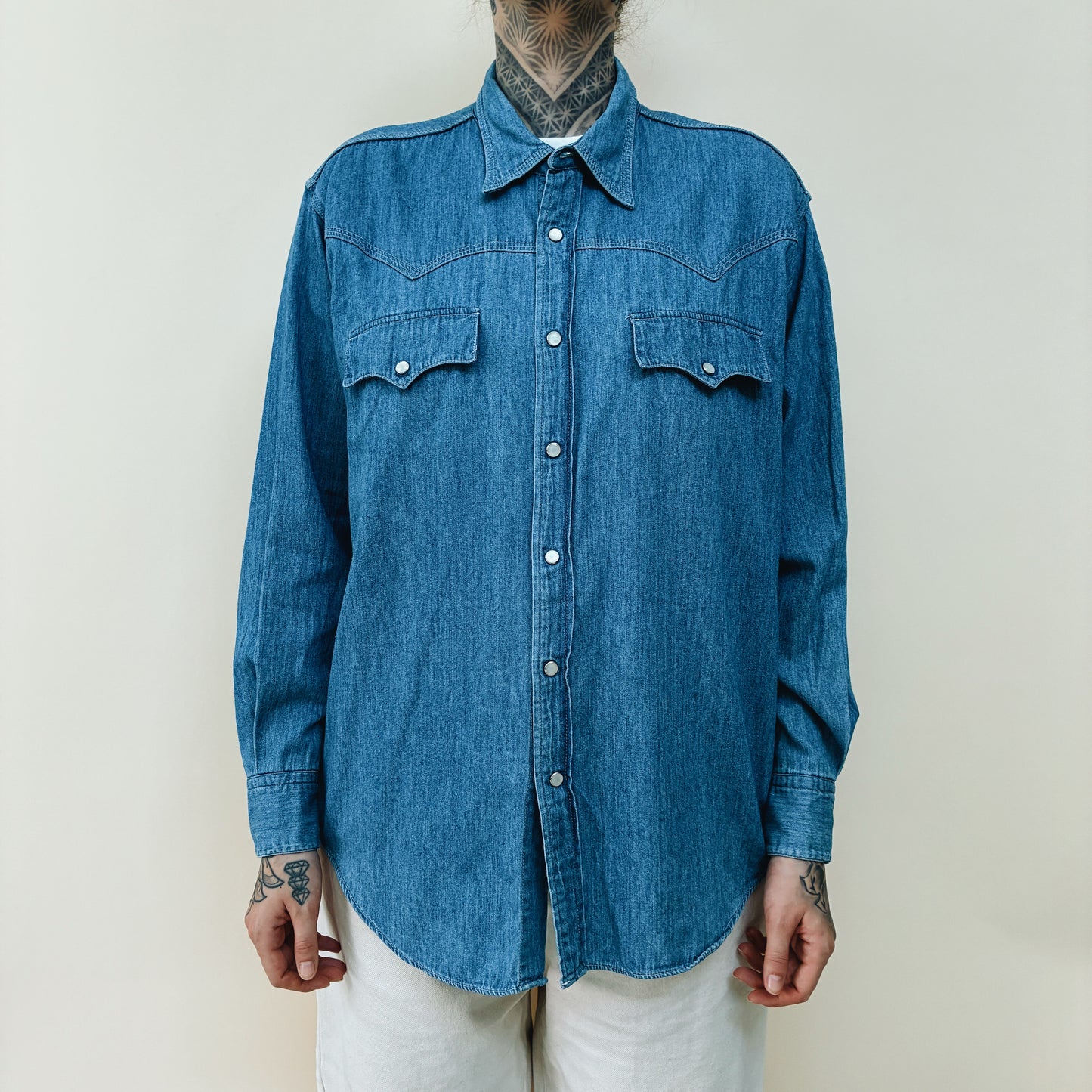 90s JAPAN - EDWIN DENIM WESTER SHIRT - M