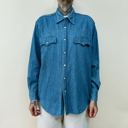 90s JAPAN - EDWIN DENIM WESTER SHIRT - M